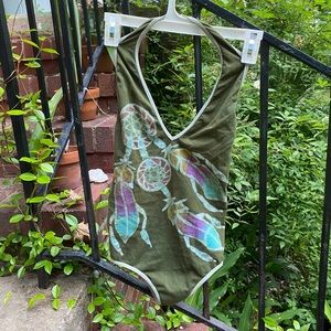 handmade batiked halter bodysuit/swimsuit
